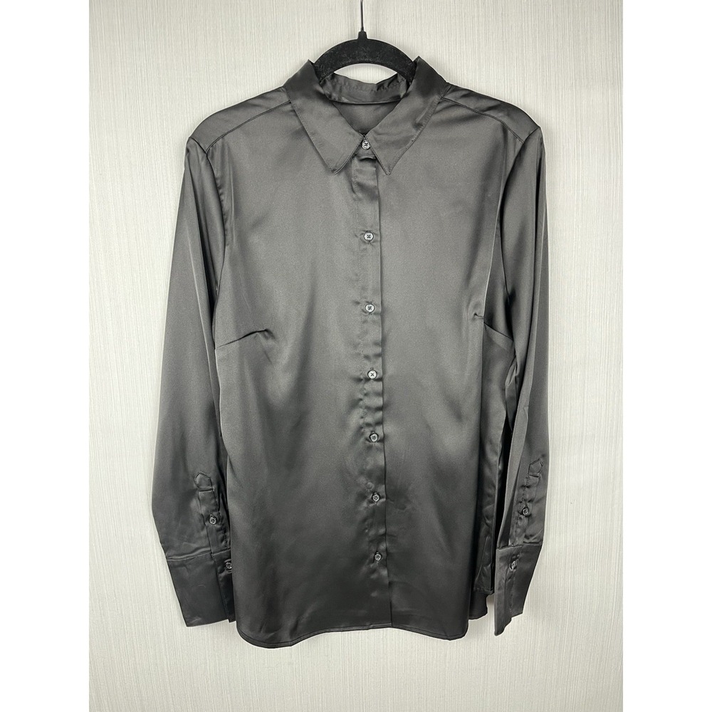 Banana Republic Women's Black Satin Button Front Blouse Long Sleeve Medium NWT